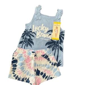 Lucky Brand Girls Tank Shirt Shorts 2 piece Set Blue Size 5 NEW